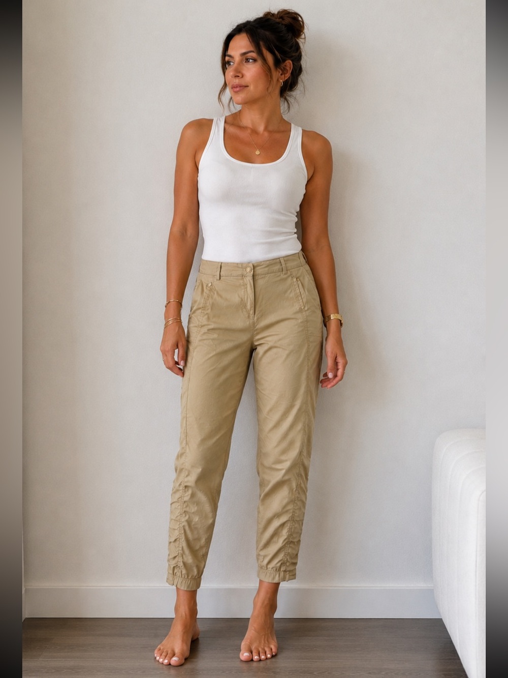 Chico’s Beige Ankle Pants Stretch Cotton Slim Fit Casual Work - Size 2